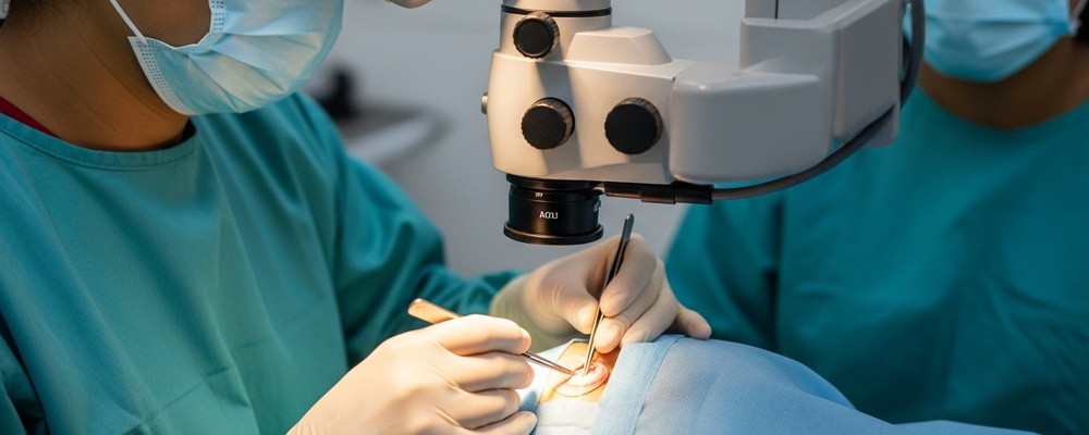 Close-up of a patient's eye after successful limbal stem cell grafting, showing a clear, healthy cornea, symbolizing restored vision and comfort.