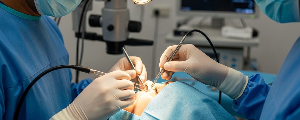 A patient with watery eyes looking relieved after successful tear duct surgery, showing clear vision and comfort.