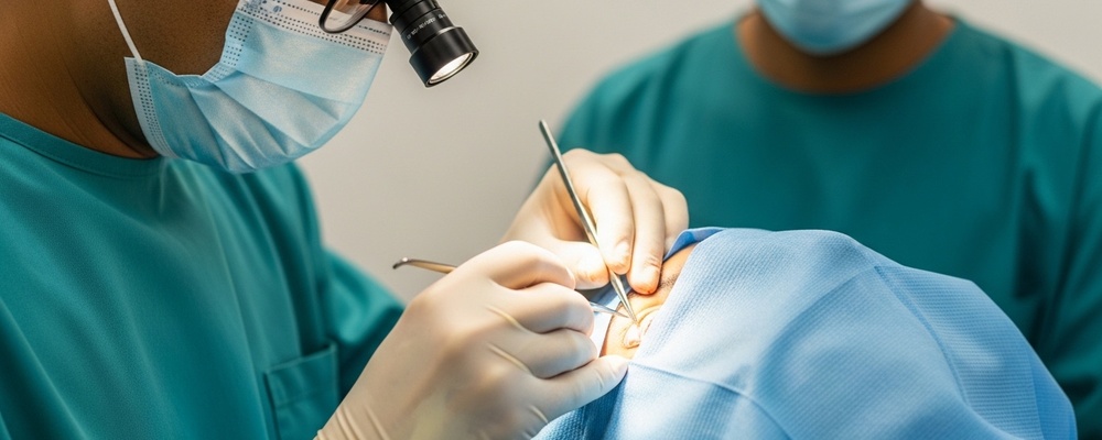 Patient receiving expert care for eyelid malposition, ensuring comfortable and clear vision after Entropion/Ectropion repair surgery.
