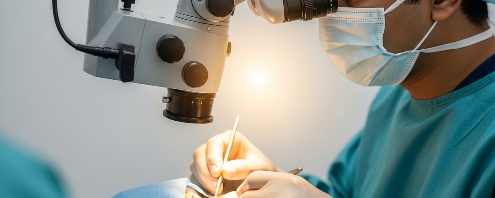 A patient with clear, sharp vision after Phakic IOL surgery, smiling and looking at a distant object, symbolizing freedom from glasses and contact lenses.